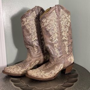 Corral Brown Crater Bone Embroidery Boots